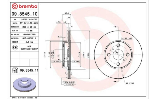 Brake Disc COATED DISC LINE 09.8545.11 Brembo, Image 3