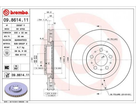 Brake Disc COATED DISC LINE 09.8614.11 Brembo, Image 2