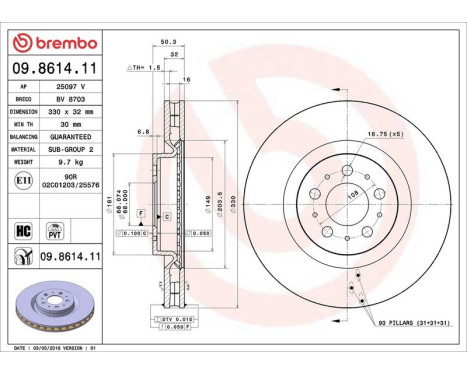 Brake Disc COATED DISC LINE 09.8614.11 Brembo, Image 3