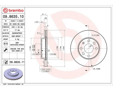 Brake Disc COATED DISC LINE 09.8635.11 Brembo, Image 3