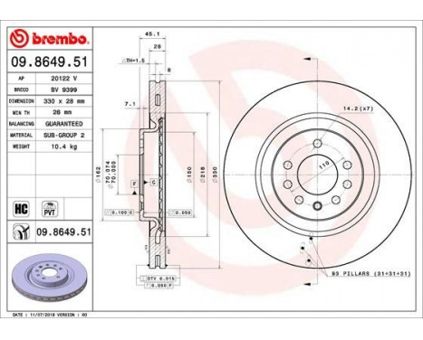 Brake Disc COATED DISC LINE 09.8649.51 Brembo