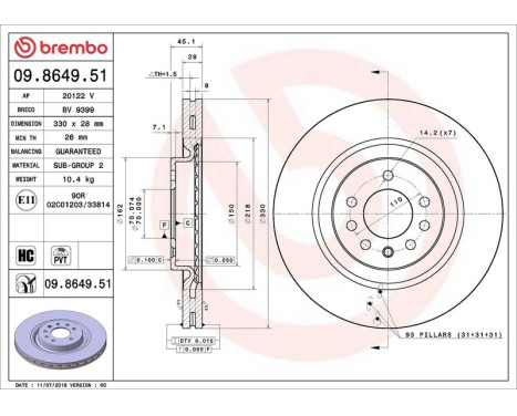 Brake Disc COATED DISC LINE 09.8649.51 Brembo, Image 2