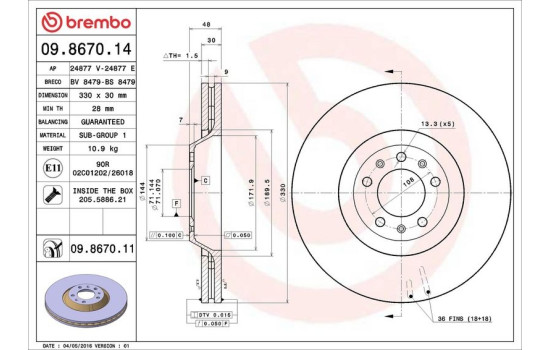 Brake Disc COATED DISC LINE 09.8670.11 Brembo, Image 2