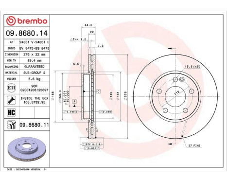 Brake Disc COATED DISC LINE 09.8680.11 Brembo, Image 3