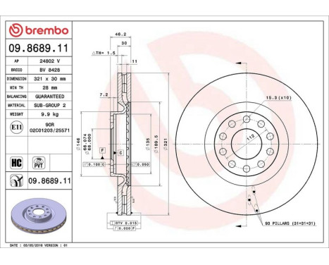 Brake Disc COATED DISC LINE 09.8689.11 Brembo, Image 4