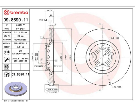 Brake Disc COATED DISC LINE 09.8690.11 Brembo, Image 4
