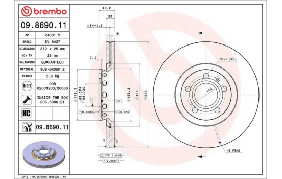 Brake Disc COATED DISC LINE 09.8690.11 Brembo, Image 4