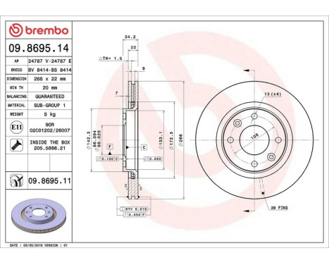Brake Disc COATED DISC LINE 09.8695.11 Brembo, Image 3