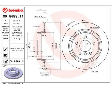 Brake Disc COATED DISC LINE 09.8699.11 Brembo, Image 2