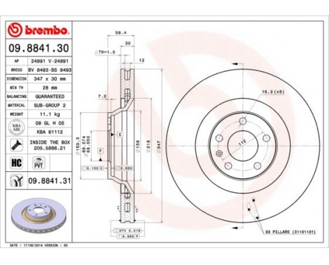 Brake Disc COATED DISC LINE 09.8841.31 Brembo, Image 2