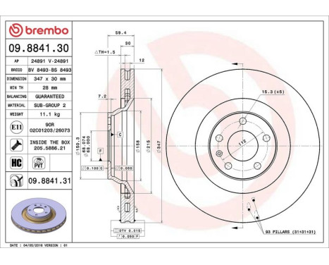 Brake Disc COATED DISC LINE 09.8841.31 Brembo, Image 3