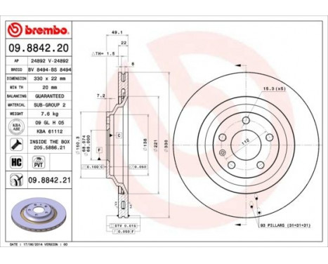 Brake Disc COATED DISC LINE 09.8842.21 Brembo, Image 2