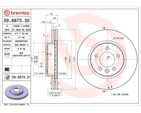 Brake Disc COATED DISC LINE 09.8873.31 Brembo, Image 3
