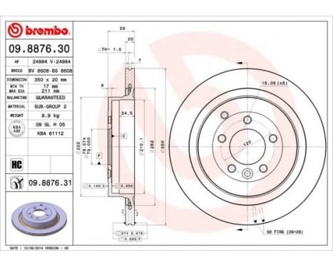 Brake Disc COATED DISC LINE 09.8876.31 Brembo, Image 2