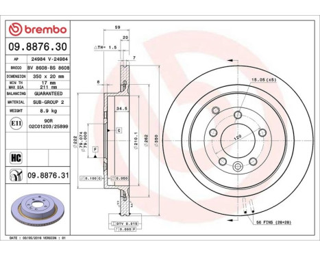 Brake Disc COATED DISC LINE 09.8876.31 Brembo, Image 3