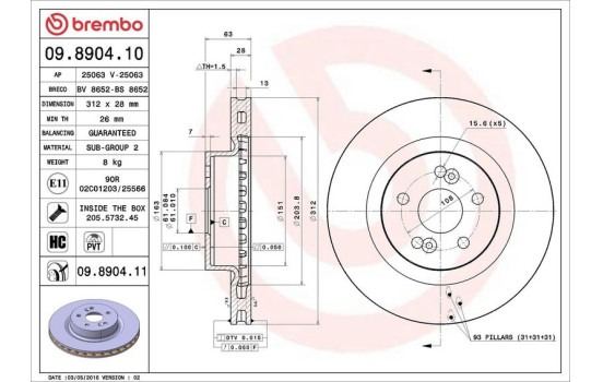 Brake Disc COATED DISC LINE 09.8904.11 Brembo, Image 3