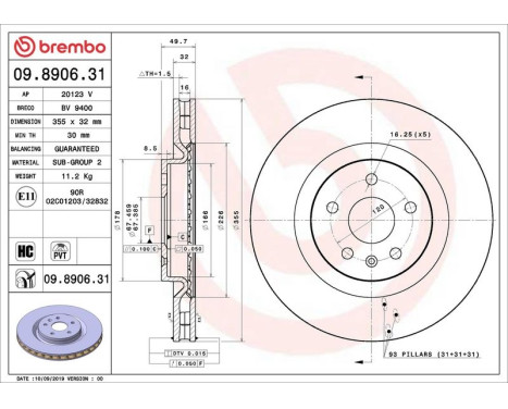 Brake Disc COATED DISC LINE 09.8906.31 Brembo, Image 2