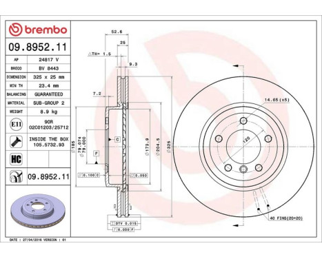 Brake Disc COATED DISC LINE 09.8952.11 Brembo, Image 4