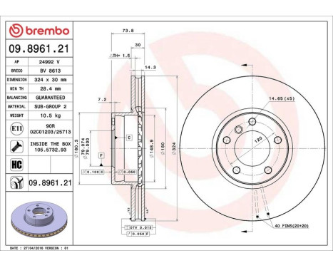 Brake Disc COATED DISC LINE 09.8961.21 Brembo, Image 3
