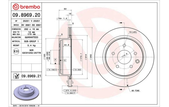 Brake Disc COATED DISC LINE 09.8969.21 Brembo, Image 3
