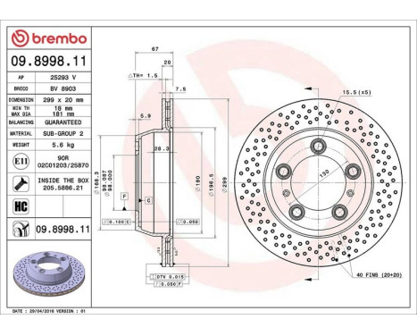 Brake Disc COATED DISC LINE 09.8998.11 Brembo, Image 3