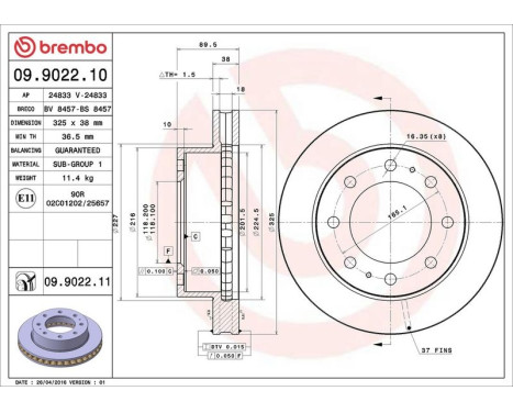 Brake Disc COATED DISC LINE 09.9022.11 Brembo, Image 3