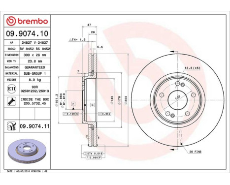 Brake Disc COATED DISC LINE 09.9074.11 Brembo, Image 3
