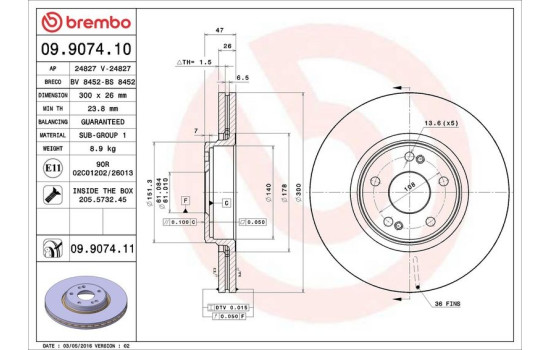 Brake Disc COATED DISC LINE 09.9074.11 Brembo, Image 2