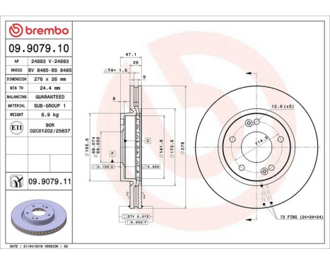 Brake Disc COATED DISC LINE 09.9079.11 Brembo, Image 3