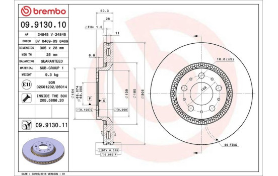 Brake Disc COATED DISC LINE 09.9130.11 Brembo, Image 3