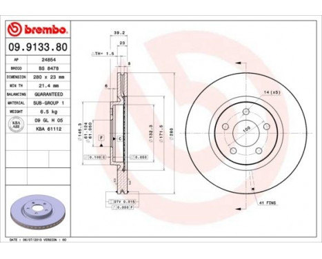 Brake Disc COATED DISC LINE 09.9133.81 Brembo