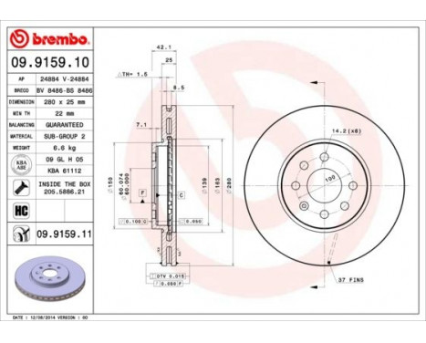 Brake Disc COATED DISC LINE 09.9159.11 Brembo, Image 2