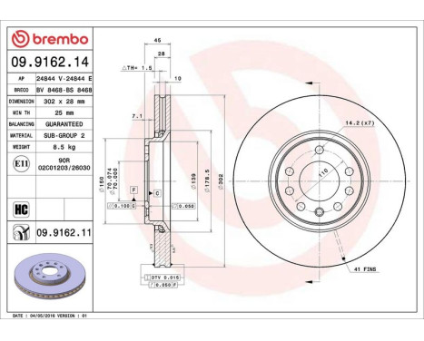 Brake Disc COATED DISC LINE 09.9162.11 Brembo, Image 3