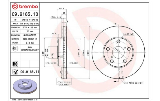 Brake Disc COATED DISC LINE 09.9185.11 Brembo, Image 3