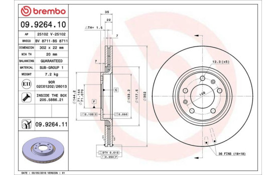 Brake Disc COATED DISC LINE 09.9264.11 Brembo, Image 3