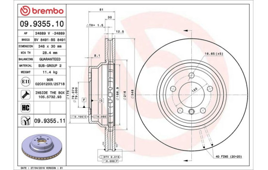 Brake Disc COATED DISC LINE 09.9355.11 Brembo, Image 2