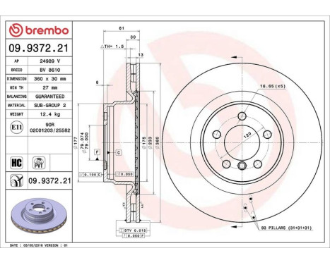 Brake Disc COATED DISC LINE 09.9372.21 Brembo, Image 2
