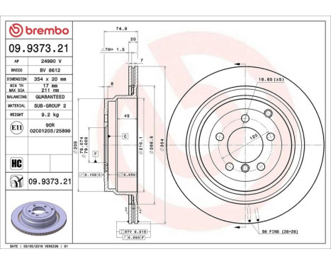 Brake Disc COATED DISC LINE 09.9373.21 Brembo, Image 3