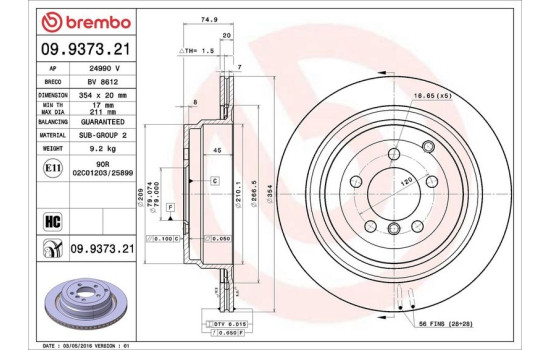 Brake Disc COATED DISC LINE 09.9373.21 Brembo, Image 2