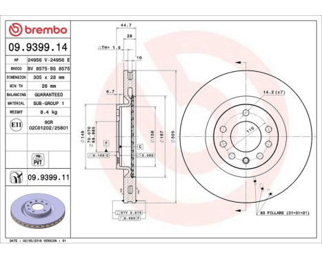 Brake Disc COATED DISC LINE 09.9399.11 Brembo, Image 3