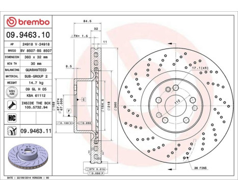 Brake Disc COATED DISC LINE 09.9463.11 Brembo, Image 2