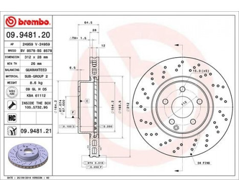 Brake Disc COATED DISC LINE 09.9481.21 Brembo, Image 2