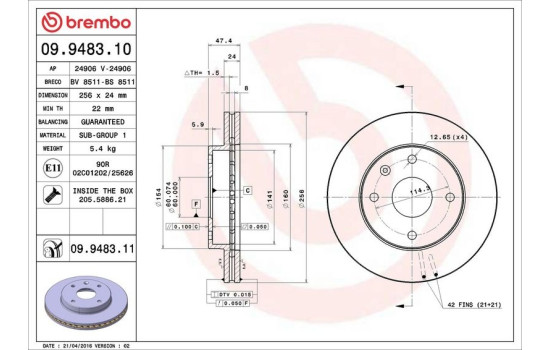 Brake Disc COATED DISC LINE 09.9483.11 Brembo, Image 3