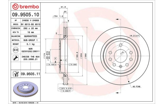 Brake Disc COATED DISC LINE 09.9505.11 Brembo, Image 3