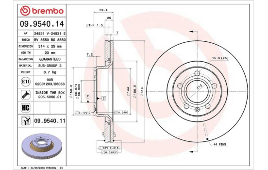 Brake Disc COATED DISC LINE 09.9540.11 Brembo, Image 2
