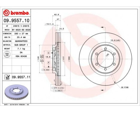 Brake Disc COATED DISC LINE 09.9557.11 Brembo, Image 2