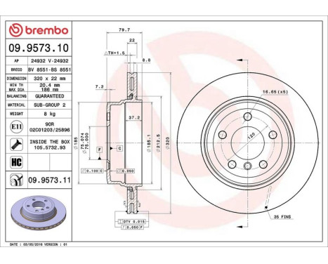 Brake Disc COATED DISC LINE 09.9573.11 Brembo, Image 3