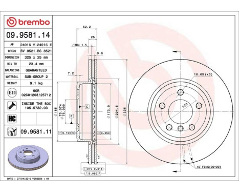 Brake Disc COATED DISC LINE 09.9581.11 Brembo, Image 3