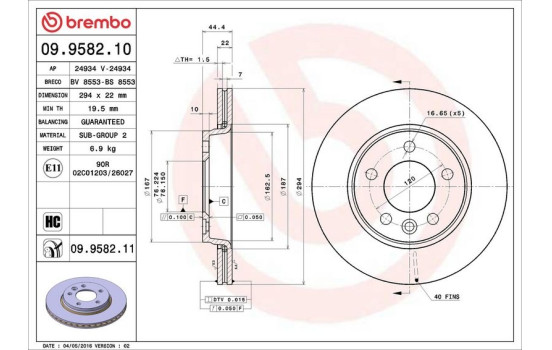 Brake Disc COATED DISC LINE 09.9582.11 Brembo, Image 3