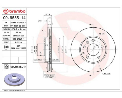 Brake Disc COATED DISC LINE 09.9585.11 Brembo, Image 3